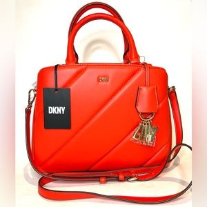 NWT DKNY Signature Paige MD Satchel One Size Crossbody Poppy Red Reg $228